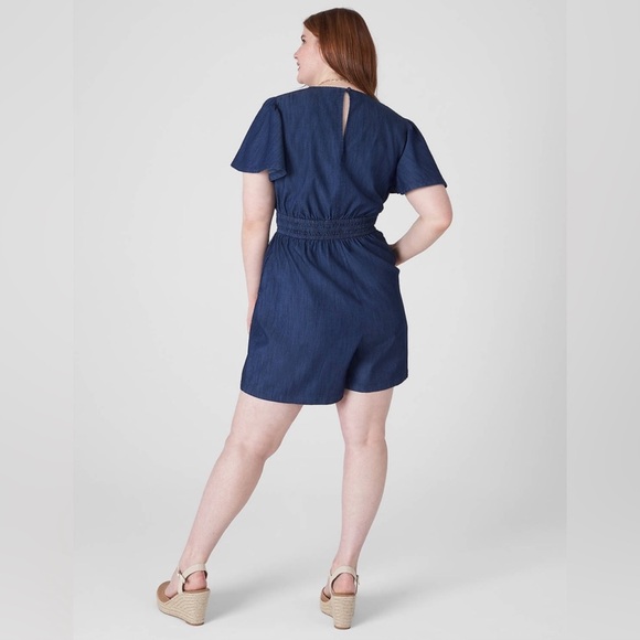 LANE BRYANT | Chambray Flutter-Sleeve Smocked-Waist Romper Women's 16 - Picture 2 of 8